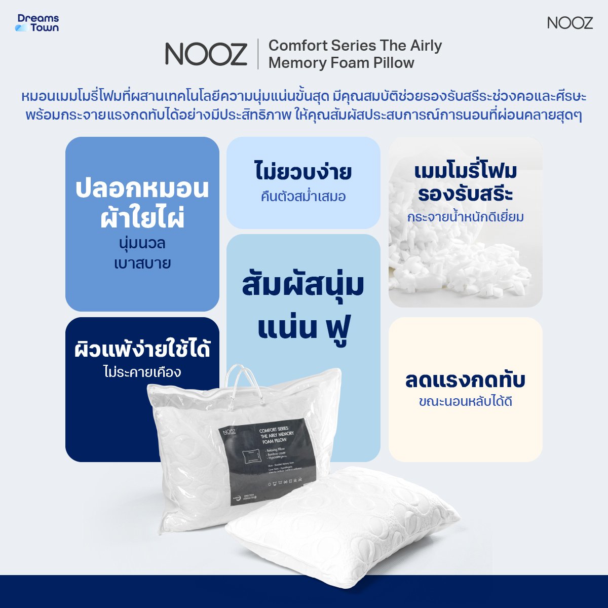 หมอนหนุนเมมโมรี่โฟม Nooz Comfort The Airly Memory Foam_5